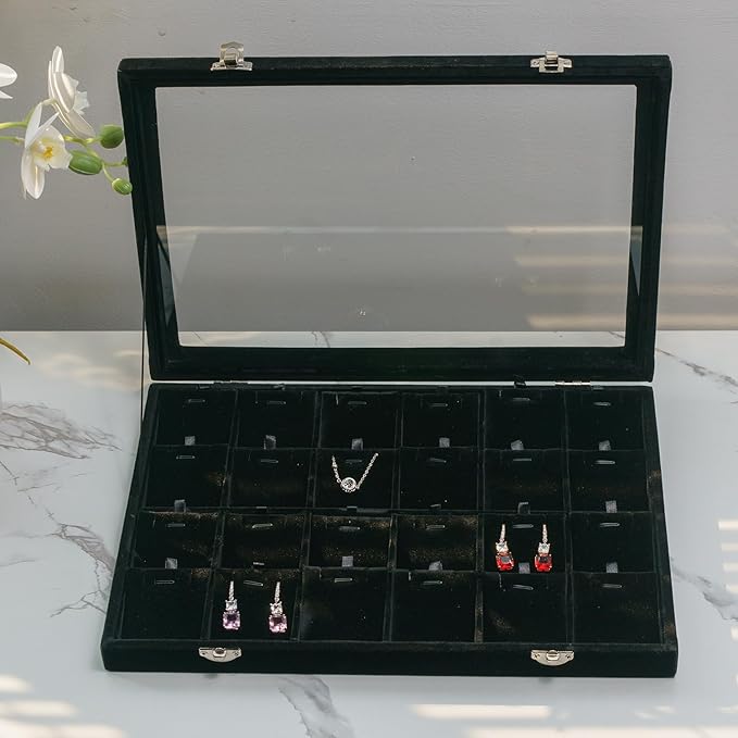 Jewelry Box Necklace Organizer Tray (Black) Necklace Display Case for Storage Jewelry Necklaces Display Stand 24 Slot Pendant Holder for Women
