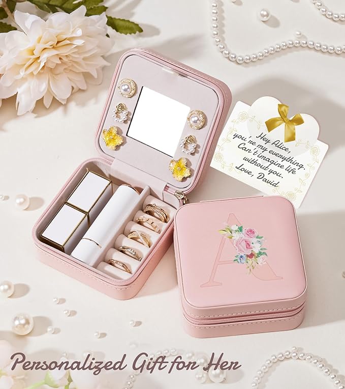 Enthralite Travel Jewelry Box for Girls: Traveling Jewelry Case Gift for Women - Mini Organizer for Necklaces Earrings Pink P