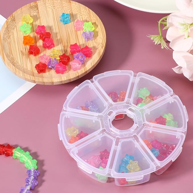 3 PCS 8 Grids Clear Round Bead Organizer Box, Plastic Compartment Organizer Box Jewelry Bead Display Organizers Container for Jewelry Beads Rings Earrings