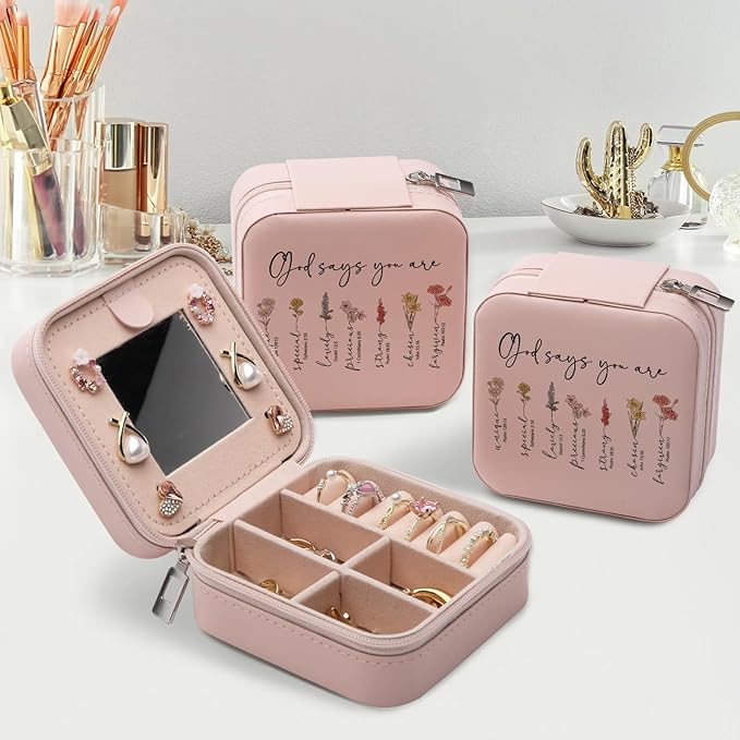 God Says You Are Christian Gift Jewelry Box, Christian Bible Gifts for Women, Faith Based Gifts, Bible Verse Jewelry Case Inspirational Affirmations Jewellery Organizer