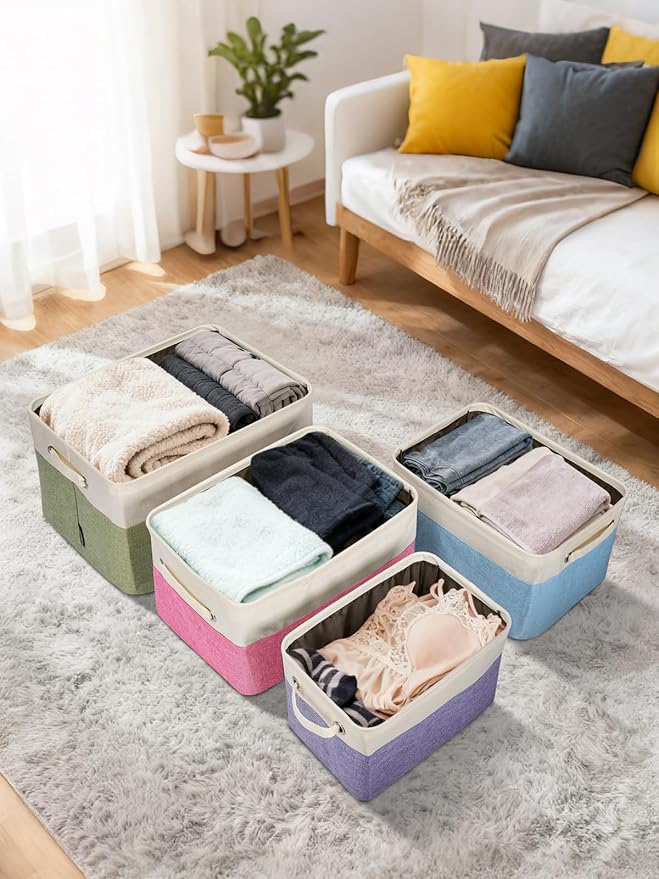 BALEINE 2 Pack Fabric Closet Storage Bins for Shelves, Linen Closet Organizers and Storage, Decorative Baskets for Organizing, Shelf, Clothes, Home, Office (Lavender, 14''x10''x8.5'')