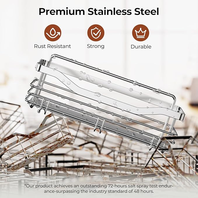 Orimade Shower Caddy Basket Shelf Storage Rack Pack of 2, No Drilling Wall Mounted Adhesive Rust Resistant Stainless Steel Shower Organizer with 5 Hooks for Bathroom, Toilet, Kitchen