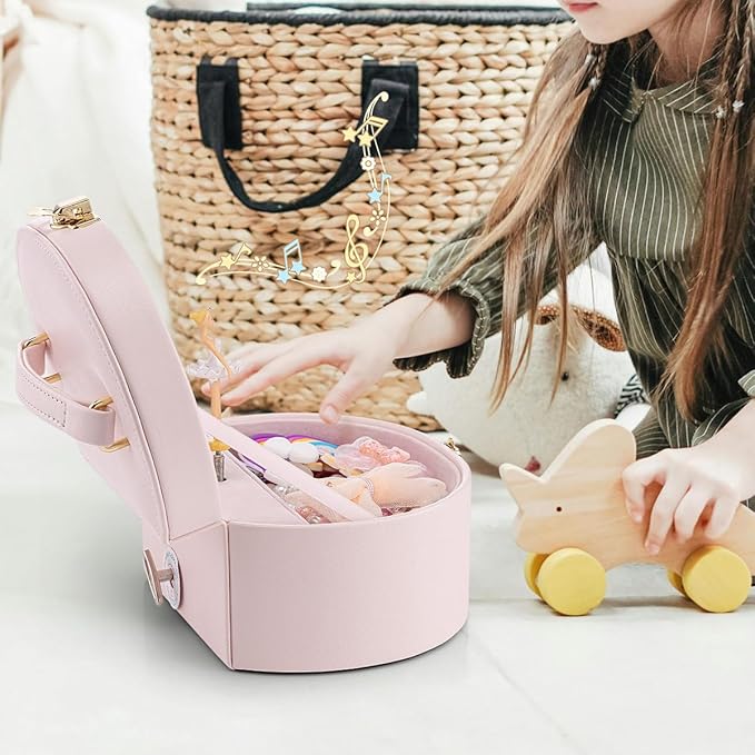 VLANDO Musical Jewelry Box for Girls, Small Kid Music Box with Ballerina for Party Bedroom Decor, Bithday Gift for Girl - Light Pink