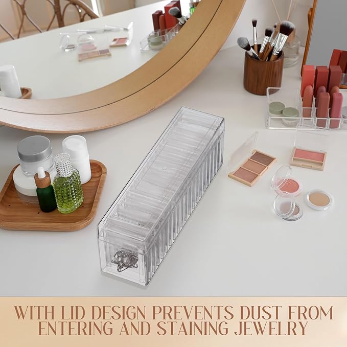 Kenning 21 Pcs Acrylic Jewelry Case Organizer, Clear Jewelry Organizers Holder with Portable Anti Tarnish Storage Bags for Rings, Earrings, Necklaces, Ideal Gifts for Women (Clear)