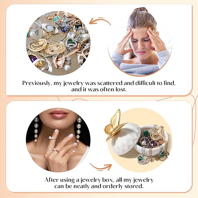 Kenning Ceramic Jewelry Box, Vintage Decorative Trinket Box with Lids Jewelry Gift Organizer for Earrings Rings(Butterfly)