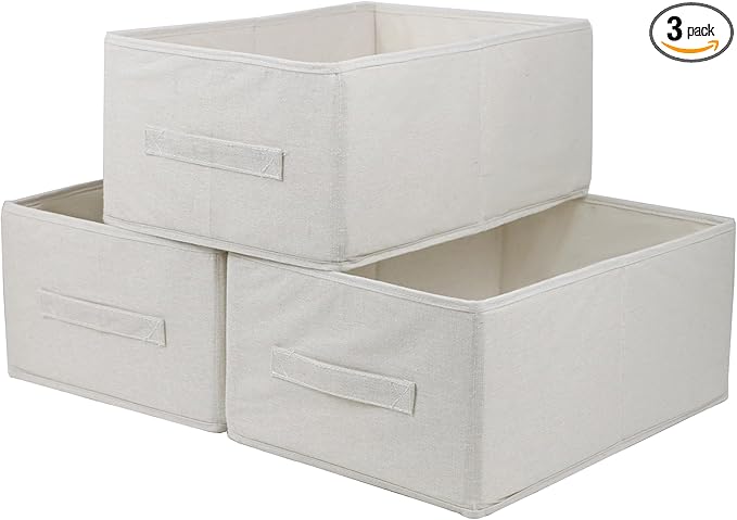 Fabric Storage Bins, 3 Pack Foldable Storage Baskets for Shelves, Decorative Linen Closet Organizers and Storage, Storage Box Container for Organizing Clothes Toy Pantry Wardrobe Closet