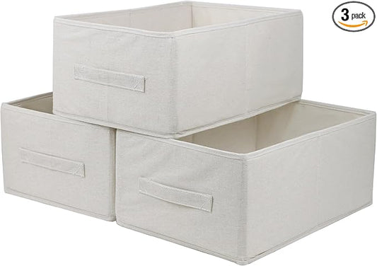 Fabric Storage Bins, 3 Pack Foldable Storage Baskets for Shelves, Decorative Linen Closet Organizers and Storage, Storage Box Container for Organizing Clothes Toy Pantry Wardrobe Closet