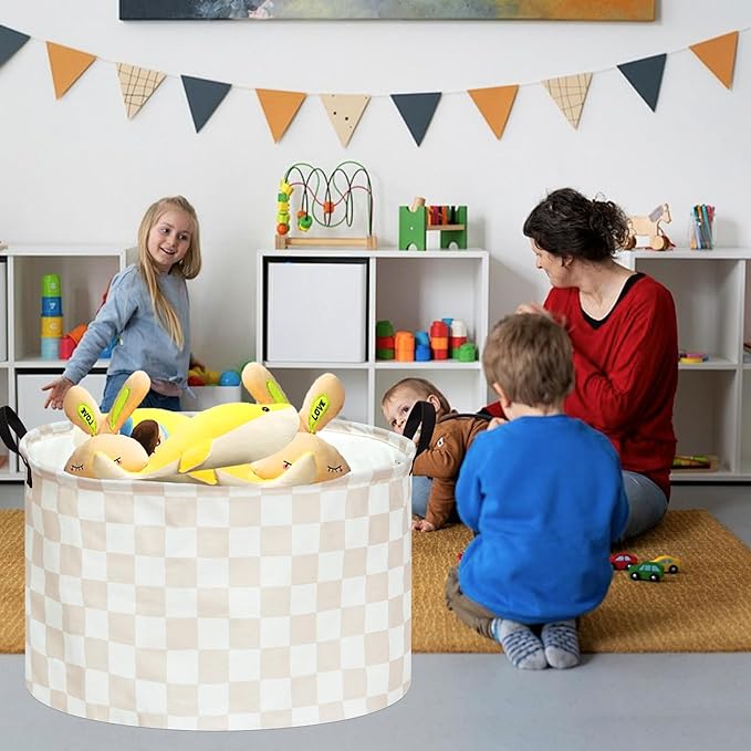 MAIZMZ Checkered Storage Basket Extra Large 80L Kids Hamper Baby Laundry Basket Waterproof Toys Car Organizer Collapsible Canvas for Home/Dorm/Pet/Office/Closet/Shelf/Gift Baskets