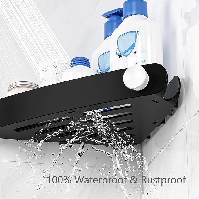 Sotfamily Plastic Shower Caddy Corner (for 90° Only), 4 Pack Adhesive Corner Shower Shelves for Smooth Wall Bathroom Organizers and Storage, Black