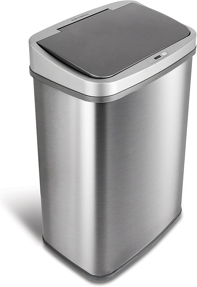 Ninestars DZT-50-28BR Automatic Touchless Motion Sensor Rectangular Trash Can, Black Top, 13 Gal. 49 L., Brush