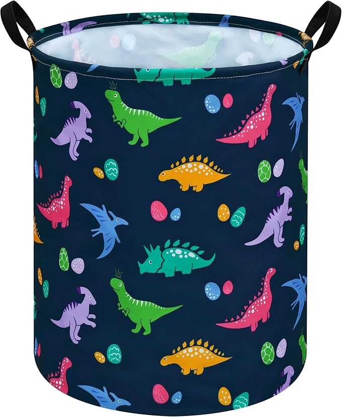 Collapsible Kids Laundry Basket Clothes Hamper, Foldable Storage Organizer Bin, Toy Clothes Storage with Handles for Boys Girls Bedroom, Room Decor Dinosaur