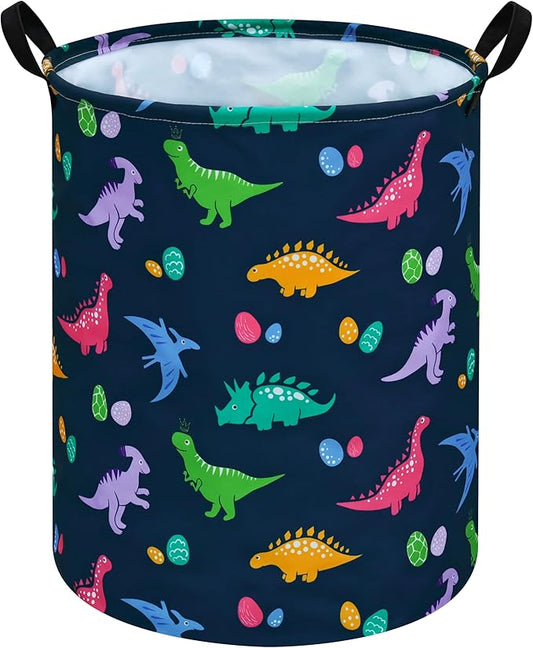 Collapsible Kids Laundry Basket Clothes Hamper, Foldable Storage Organizer Bin, Toy Clothes Storage with Handles for Boys Girls Bedroom, Room Decor Dinosaur