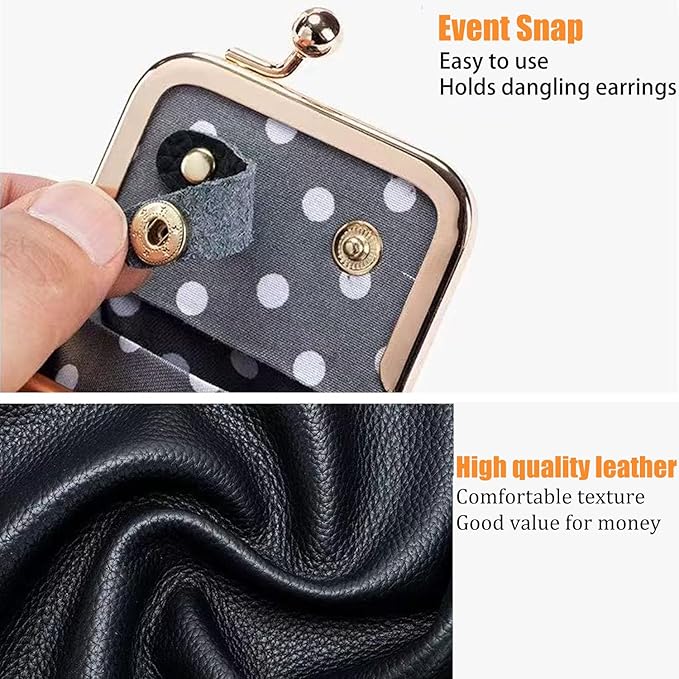 DOMELIFE Genuine travel jewelry case - Vintage Kiss Lock Jewelry Box for Women, Portable Mini Coin Purse Gift with Antique Brass Clasp for Rings and Earrings Necklace (BLUE)