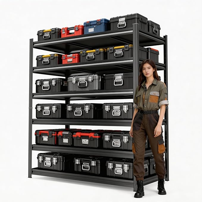 6-Tier Garage Shelving, 82''H*40''W*18''D Metal Storage Shelf ，2-in-1 Adjustable 3700 lbs Heavy Duty Unit Shelves, Upgraded Reinforced Double-Layer Columns for Basement Kitchen Pantry Rack
