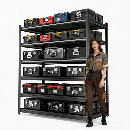 6-Tier Garage Shelving, 82''H*40''W*18''D Metal Storage Shelf ，2-in-1 Adjustable 3700 lbs Heavy Duty Unit Shelves, Upgraded Reinforced Double-Layer Columns for Basement Kitchen Pantry Rack