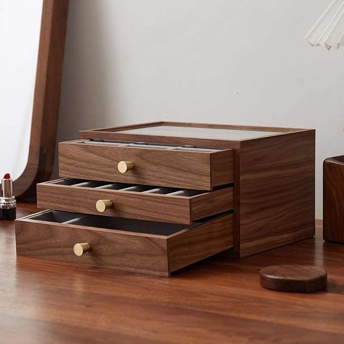 Black Walnut Jewelry Organizers and Storage,3 Layer Wooden Jewelry Boxes for Women,for Necklaces Ring Earring (3 Layer)