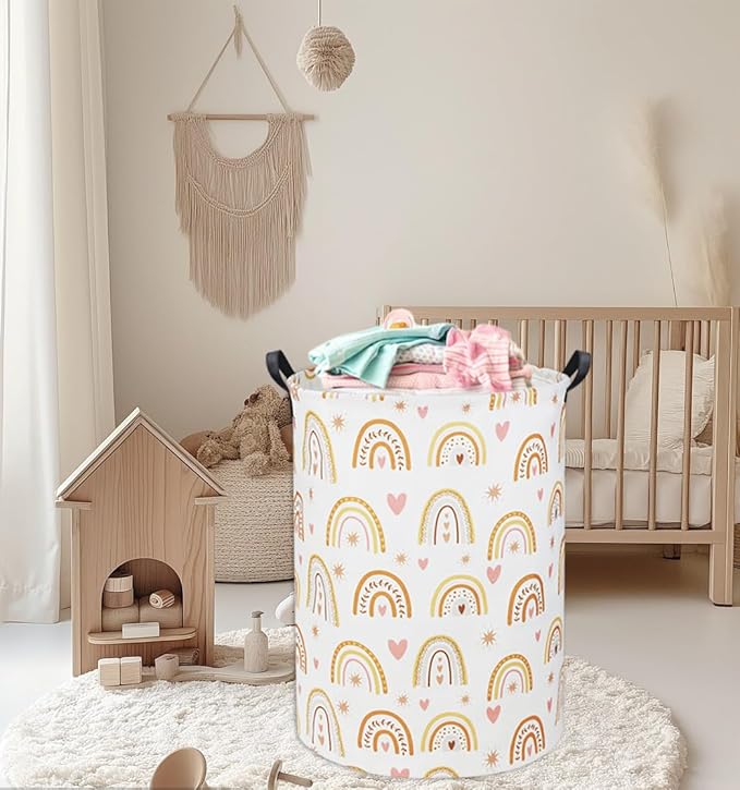 HIYAGON Rainbow Baby Laundry Basket Baby Hamper for Nursery Girl Kids Hamper Cute Kids Toys Storage Bin Organizer Rainbow Room Decor for Home(Star Rainbow)