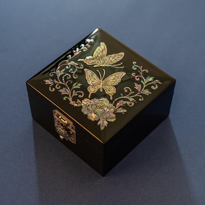 February Mountain Mother of Pearl Butterfly Small Jewelry Box - Gifts for Her Friendship, Birthday Gifts for Women, Mom, Wife, Girlfriend, Best Friend, BFF