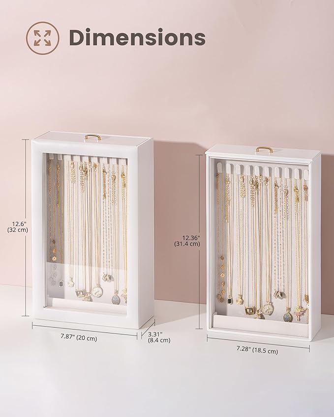 Lolalet Upgraded Double-Sided Hanging Necklace Organizer Box, Jewelry Display Case with Double-Sided Clear Window for Necklaces Bracelets, Tangle-Free Necklace Storage Box, Mothers Day Gift
