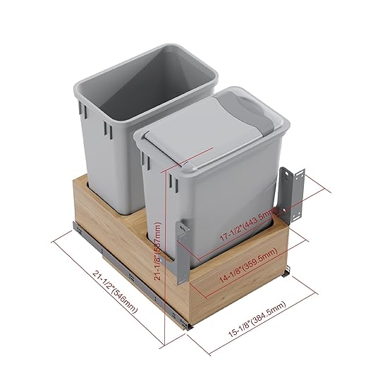 Dowell Double 35Qt Undermount Trash Pull-Out Waste Container with Full Extension Soft-Close Slides, Bottom Mounted, Face Frame/Frameless Min. Cabinet Opening: 15-1/2 Inch Wide-4008 0218 35