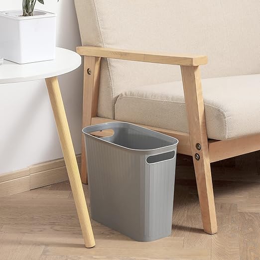 rejomiik Small Trash Can, 3.5 Gallon Garbage Can, Slim Waste Basket, Plastic Trash Bin Container with Handles for Bathroom, Bedroom, Home, Office, Dorm Room, Kitchen, Rectangular, Gray, 1 - Pack