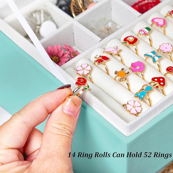 QBestry Earrings Jewelry Box for Girls, 5 Layers Jewelry Organizer with Earring Holder Organizer for Girls Earring Organizer Jewelry Boxes for Women Earrings and Necklaces Jewelry Box Organizer Teal
