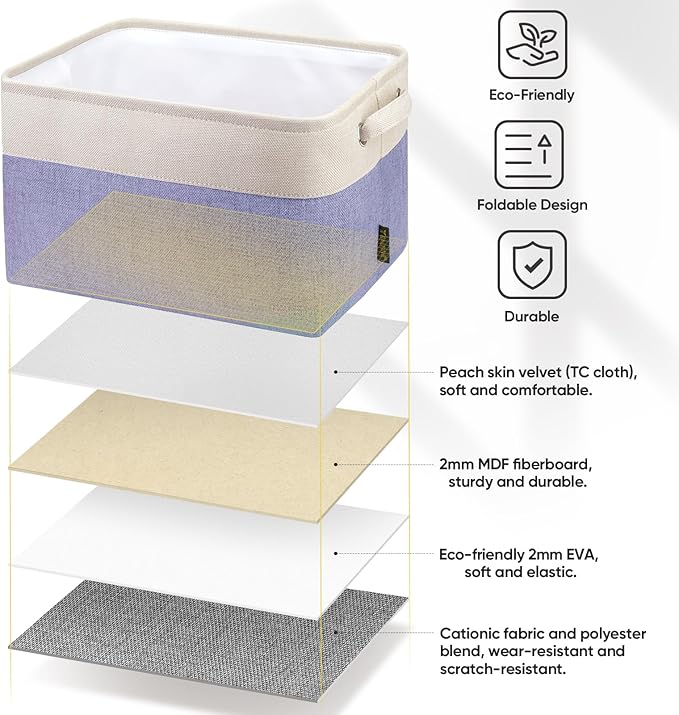 BALEINE 4 Pack Fabric Closet Storage Bins for Shelves, Linen Closet Organizers and Storage, Decorative Baskets for Organizing, Shelf, Clothes, Home, Office (Lavender, 12"x8"x8")