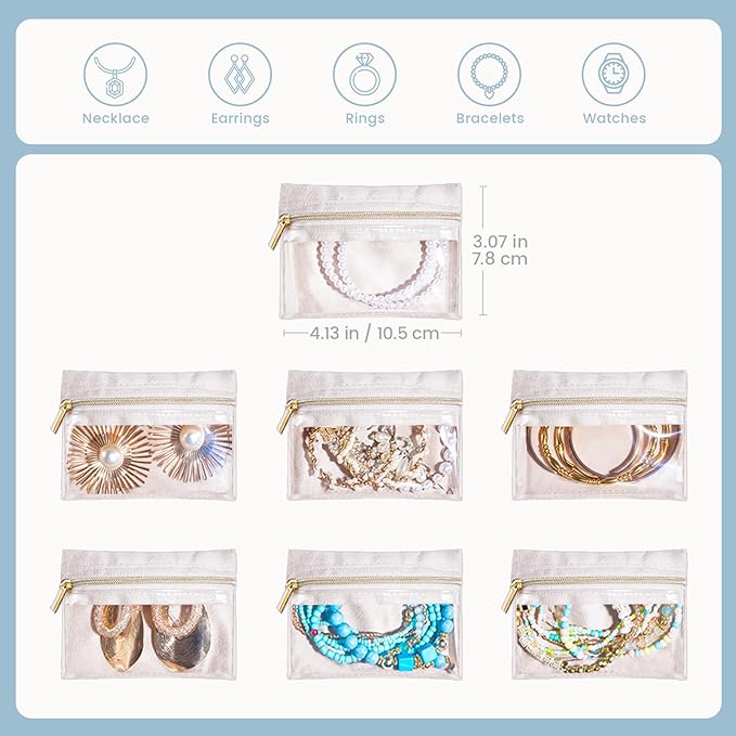 Lolalet Velvet Jewelry Pouches, Clear Window Travel Jewelry Organizer Bags for Earrings, Bracelets, Necklaces and Rings, Compact Jewelry Storage for Women Girls -7PCS