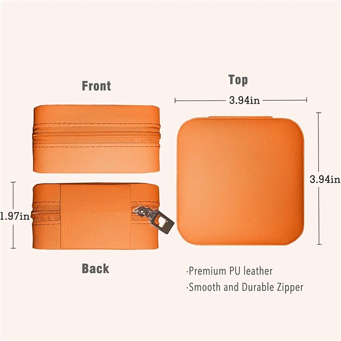 Small Travel Jewelry Box, Portable Mini Jewelry Leather Box Jewelry Ring Organizer Case Storage Holder Gift Boxes for Girls Women, Orange