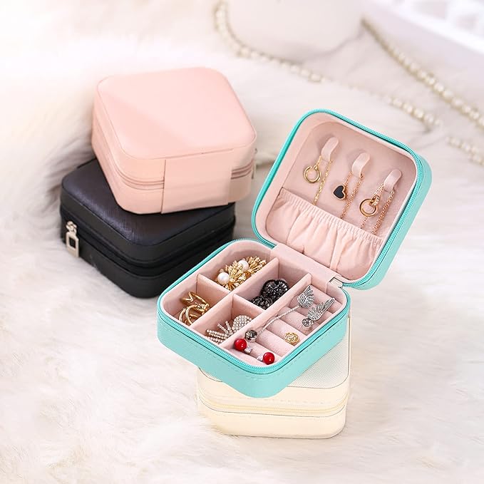 TRODANCE Mini Jewelry Case, Small Travel Jewelry Organizer, Portable Jewelry Box Storage Display Box For Rings, Earrings, Necklaces (Black-4pcs)
