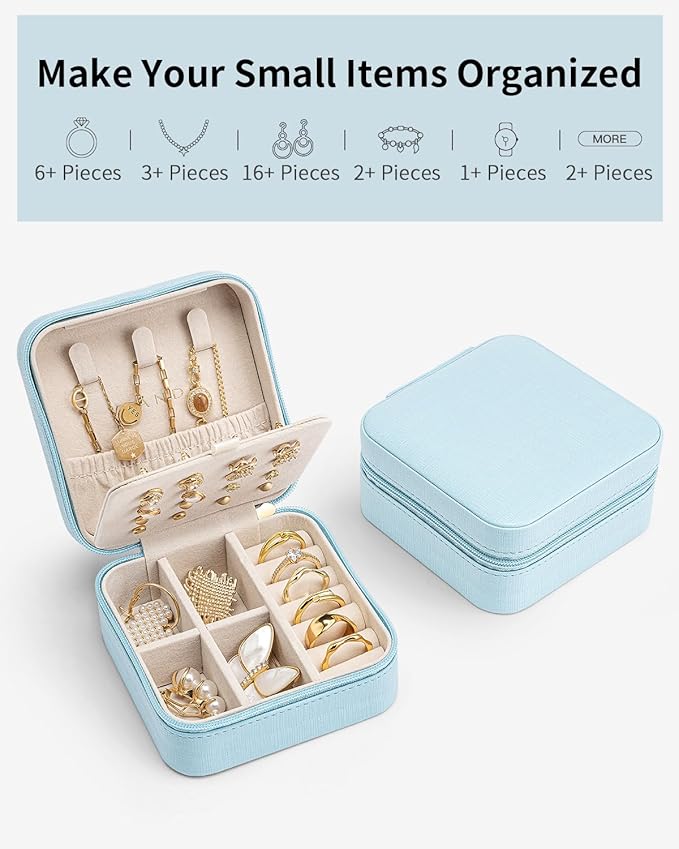 VLANDO Mothers Day Mom Gifts - Travel Jewelry Case, Small Travel Jewelry Organizer Box for Girls Women - Blue