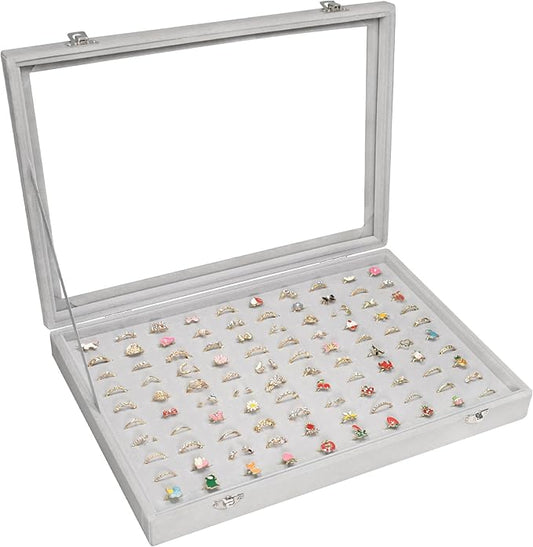 Vicoter Rings Organizer Tray 100 Slot Velvet Ring Earring Storage Box TranSparent Cover Jewelry Store Ring Display Box Jewelry Display Cabinet for Girl Wife Mother