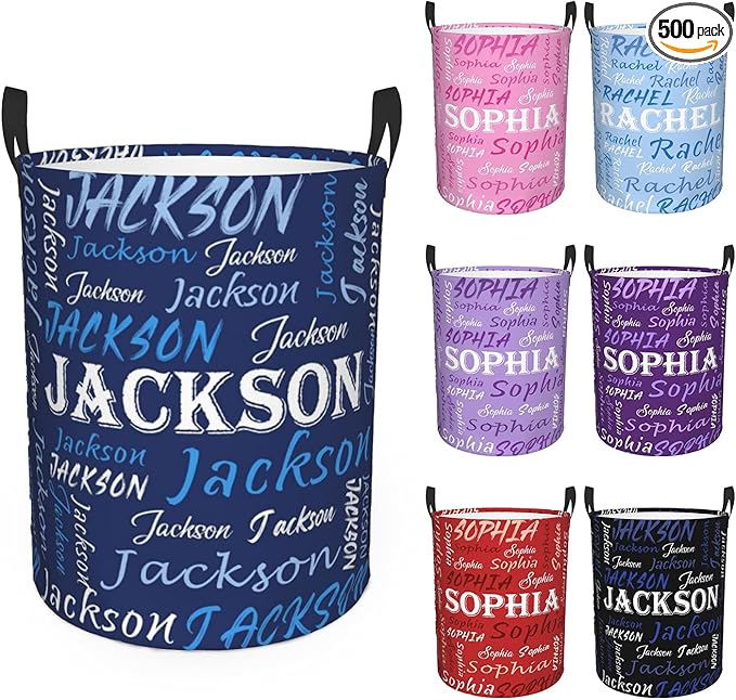 Custom Name Laundry Hamper, Personalized Laundry Basket with Name for Baby Boys Girls, Customized Collapsible Dirty Clothes Hamper Storage with Handles for Bedroom Bathroom Dorm Room Decor