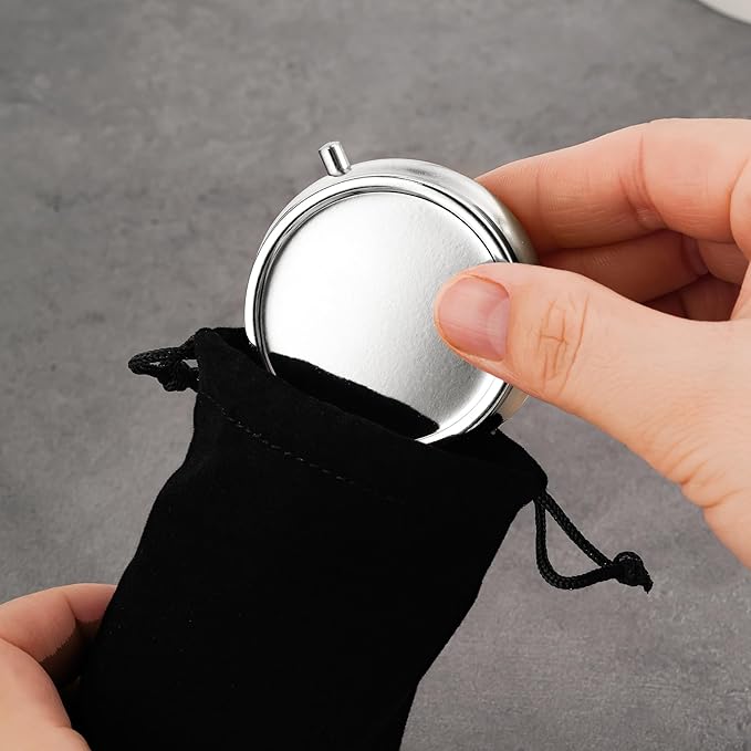 Mini Travel Jewelry Box with Built-In Mirror, Ultra-Portable Jewelry Holder for Rings, Necklaces, Earrings, Pills, Tea Bags, Small Accessories, Press-to-Open Multifunctional Storage (Silver)