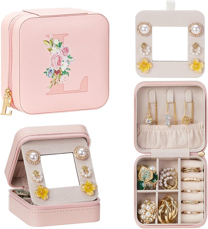 Enthralite Travel Jewelry Box for Girls: Traveling Jewelry Case Gift for Women - Mini Organizer for Necklaces Earrings Pink L