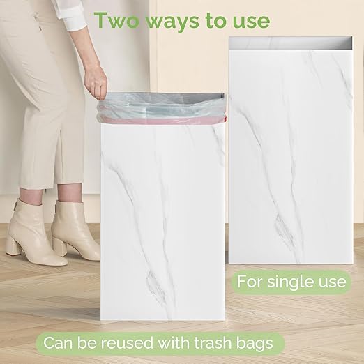 Magicheap 4 Pack Extra Large Disposable Trash Cans, Reusable Portable Garbage Can, 13 Gallon (21.6" H x 13.5" W x 10" D), Extra Thick Recycled Cardboard Portable Garbage Can and Recycling Bins,Marble