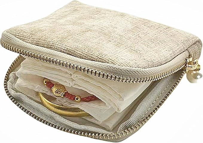 Small Travel Jewelry Case - Jewelry Travel Organizer Bag with Tassel Zipper for Bracelets, Necklaces, Bangles, Jewelry Organizer Storage Bag Gift for Women Girls - LJB002-Beige