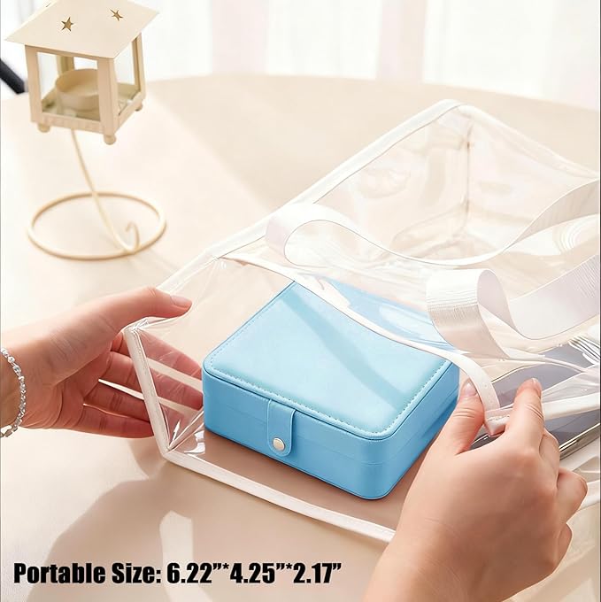 QBestry All-in-One Travel Jewelry Organizer for Women Blue | Small Jewelry Box with 68 Earring Holes | Compact Portable Jewelry Case for Earrings, Rings, Necklaces | Perfect Gifts for Mom Wife Girls