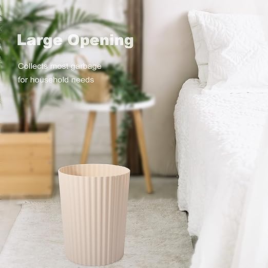 JiatuA Small Trash Can Plastic Wastebasket Round Garbage Container Bin for Bathroom, Kitchen, Bedroom, Home Office, College Dorm, Beige 2 Pack