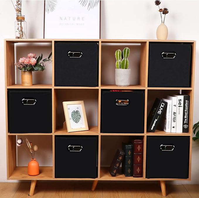 Fabric storage bins Cubes, Fabric Cube Organizer with Handle, Foldable Cube Bins for Cloth or Accessary Storage, 11x11x11, Set of 8, (Black)