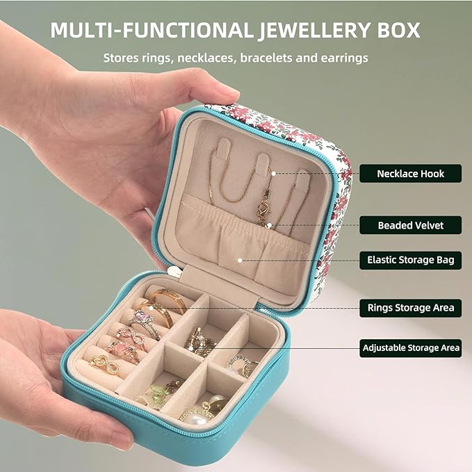 shunmei Mini Travel Jewelry Box,PU Leather Portable Jewelry Organizer Case,Art Accessories Storage Holder Boxes for Earring, Necklace, Rings, Bracelets (Six Cats)