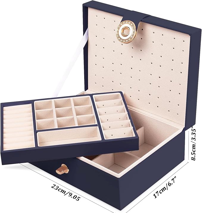 QBestry Womens Earring Jewelry Box for Girls Jewelry Earrings Organizer Box Earring Holder Organizer for Girls Jewelry Organizer Boxes for Women Girls Stud Earrings Organizers Jewelry Box Navy