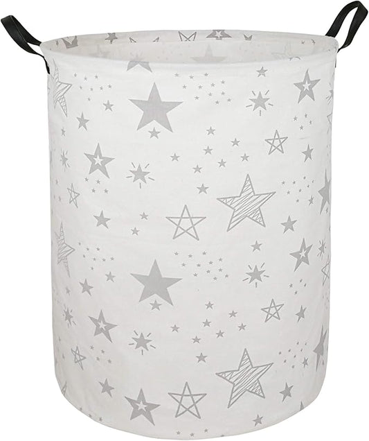 Collapsible Kids Laundry Basket Clothes Hamper, Foldable Storage Organizer Bin, Toy Clothes Storage with Handles for Boys Girls Bedroom, Room Decor Grey Star