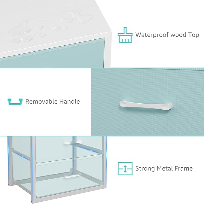BOLUO Stackable Storage Drawers Closet Organizers and Storage Fabric Blue 2 Drawer Dresser for Bedroom 2 Packs Modern