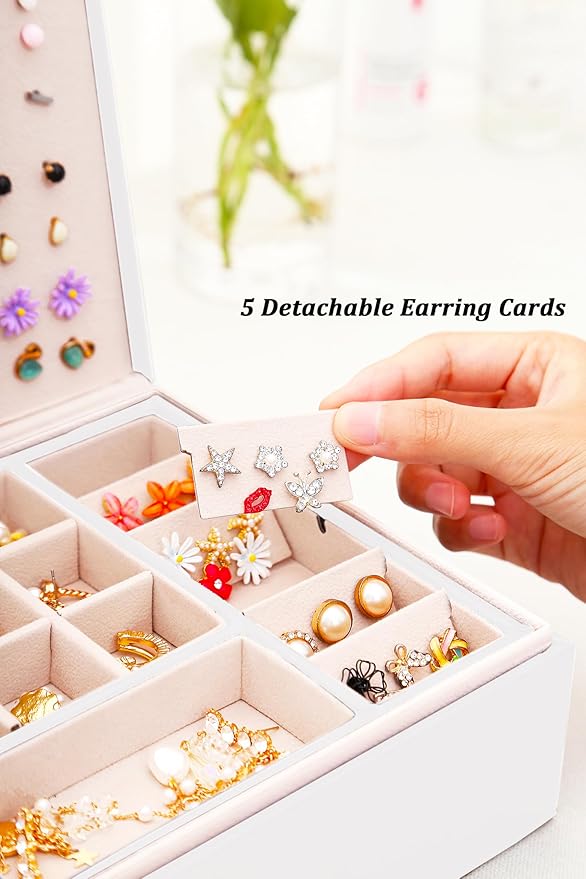 QBestry Girls Jewelry Box for Earrings Jewelry Organizer Box Teen Girls Earrings Organizer Jewelry Box Earring Holder Organizer Stud Earring Box for Girls Womens Jewelry Case Organizer White