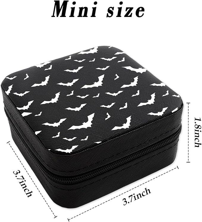 Black White Bats Jewelry Organizer Small Jewelry Travel Case Portable Jewellery Storage for Rings Necklaces Earrings Bracelet Travel Accessories Women Halloween Basket Stuffers for Women