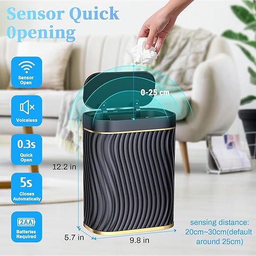 Ogikey Bathroom Small Trash Can with Automatic Touchless Lid, 2.6 Gallon Smart Garbage Can Narrow Waterproof Trash Bin for Bedroom, Office, Living Room