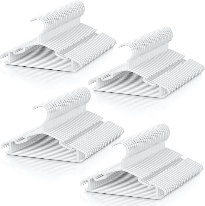 VILICK Kids Plastic Hangers, Baby Clothes Hangers for Closet 100 Packs Non-Slip Toddler Hangers for Infant Child Clothing, Small Children, for Pants Coats Skirts (White)