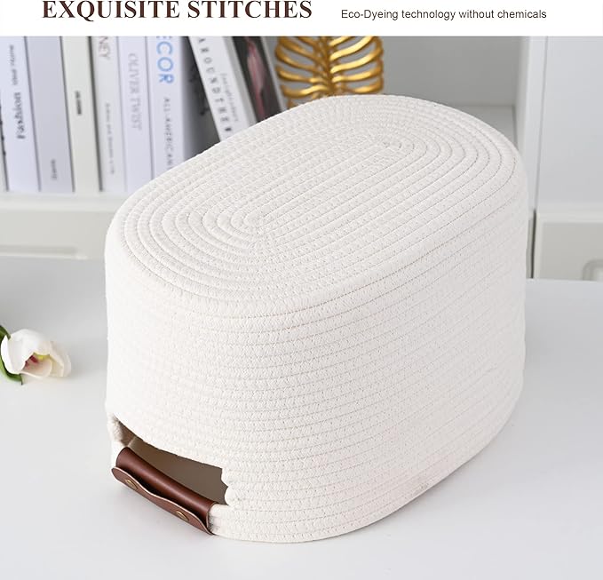 ECDYQXVU Cotton Rope Basket, Storage Baskets with Handle, 15x10x9 Inch Woven Basket for Shelves, Laundry, Towels, Clothes, Books (White 3Pack)