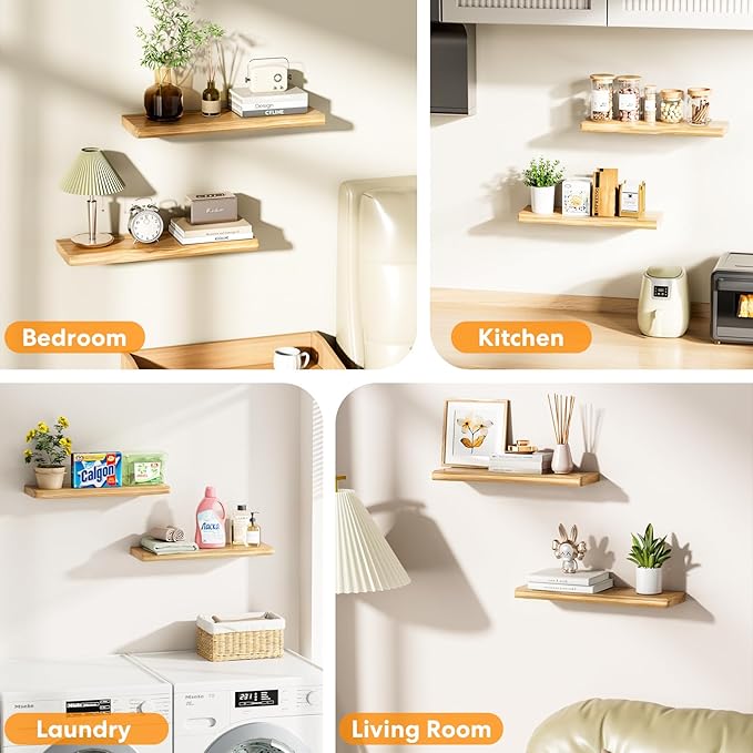 Floating Shelves for Wall Rustic Farmhouse 24 Inch Floating Shelf Wooden Shelves for Wall Pine Wood Shelf with Unique Natural Grain for Living Room Bedroom Kitchen (Raw Wood)